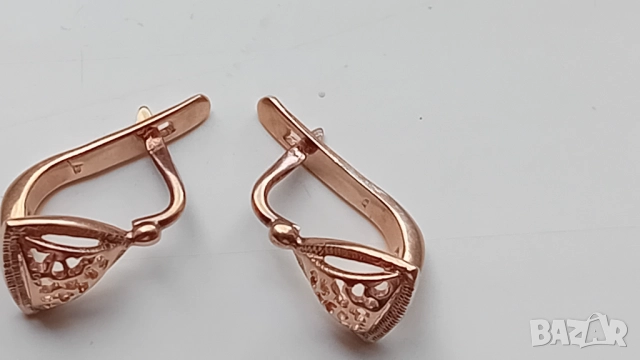 Антикварни руски  ажурени златни обеци, снимка 3 - Обеци - 52646656