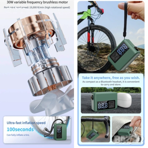 Компактен преносим акумулаторен компресор 150PSI, 580mAh, 150g, TAPE-C, снимка 8 - Аксесоари за велосипеди - 53765014