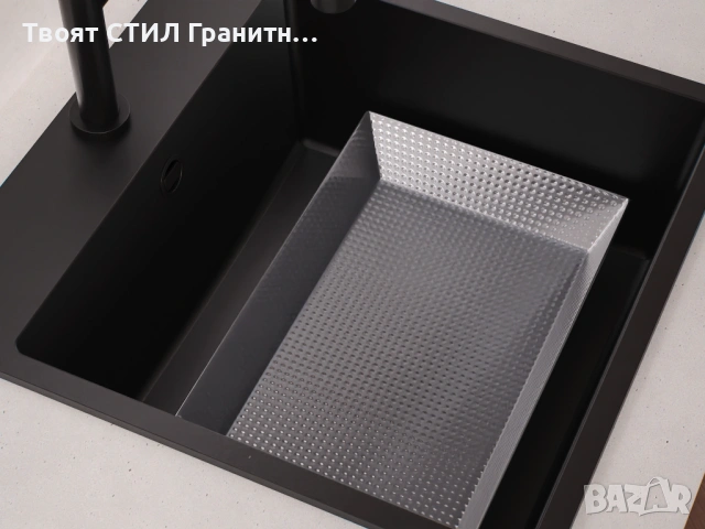 ГРАНИТНА МИВКА РИГА XL 45 – ТОП МОДЕЛ 💣 ЧЕРНА / ЗА ШКАФ 45 / НАЛИЧНА, снимка 5 - Мивки - 54066831