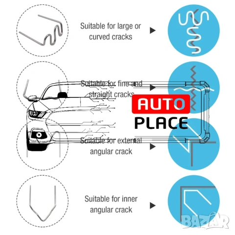 Скоби / Пластини / Телчета за поялник за пластмаса 4 вида 100бр/пакет, снимка 10 - Аксесоари и консумативи - 53972639