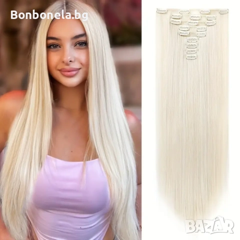 Екстеншън с клипс / треса / 7 реда треси с клипси / Удължение за Коса, снимка 5 - Аксесоари за коса - 53032248