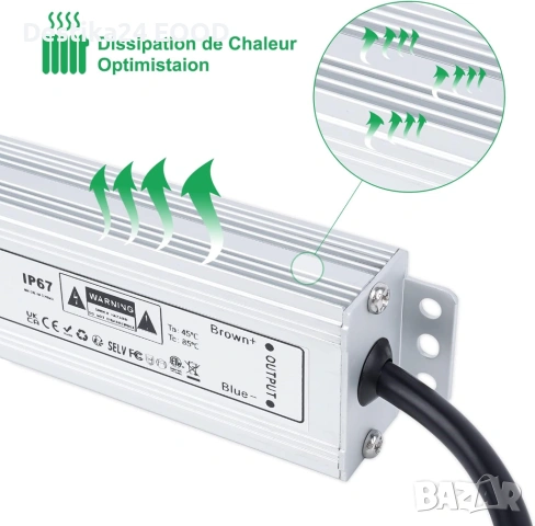 Водоустойчив LED трансформатор 24V 60W IP67 – за външно осветление, снимка 3 - Лед осветление - 53081210