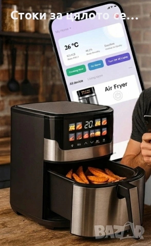 Смарт Еър фрайър , 2200W, 6.5л, 10 Програми, снимка 2 - Фритюрници - 54146999