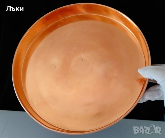 Медна тава 35 см.,чиста червена мед 820 гр. , снимка 2 - Антикварни и старинни предмети - 52012956