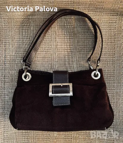 Велурена чанта с две дръжки цвят шоколад, снимка 2 - Чанти - 50180914