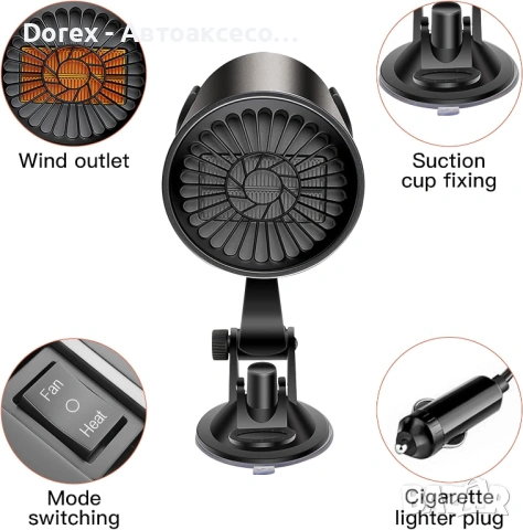 Автомобилна печка с вентилатор тип чаша 12V 150W - режим отоплениe/вентилатор, размразяване и обезпо, снимка 4 - Аксесоари и консумативи - 54215785