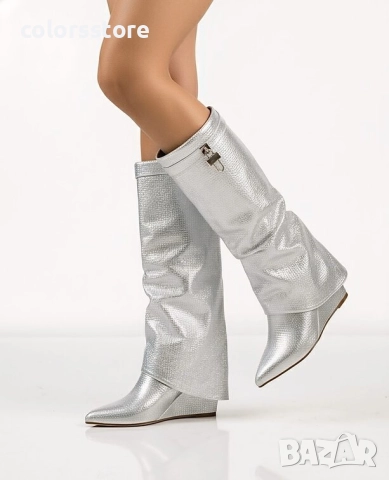 Ботуши на платформа - сребристи с камъчета - 3JF7

