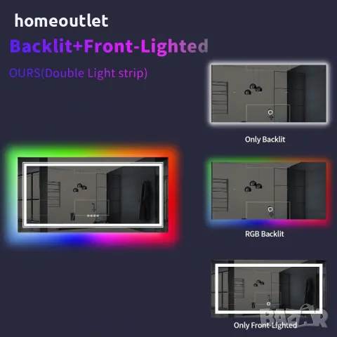 ПРОМОЦИЯ Стенно огледало с LED осветление и правоъгълна форма LUVODI KC-JJ1821-EU, снимка 4 - Огледала - 49674975