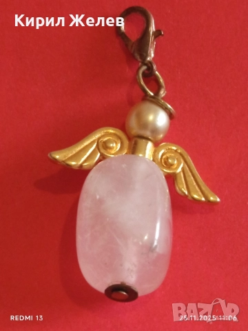 ВИСУЛКА АНГЕЛ от РОЗОВ КВАРЦ с МЕТАЛНИ КРИЛА МОДЕН АКСЕСОАР 52302, снимка 5 - Колиета, медальони, синджири - 52533554