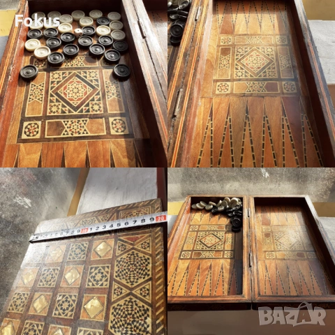 Уникална стара колекционерска табла шах игра интарзия, снимка 4 - Антикварни и старинни предмети - 53490900
