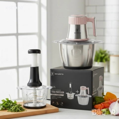 Многофункционален електрически кухненски чопър Beyers BH-2880 + Ръчен чопър с 3L стъклена купа, снимка 5 - Чопъри и пасатори - 52697329