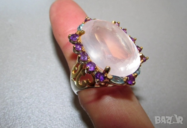 925 сребърен пръстен с розов кварц 36 карата, снимка 4 - Пръстени - 52891295