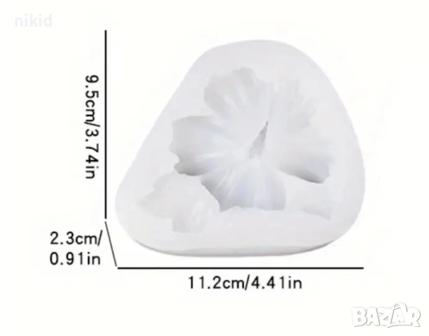 Китайска роза Каркаде Хибискус с листа силиконов молд форма фондан шоколад гипс декор, снимка 4 - Форми - 50146534