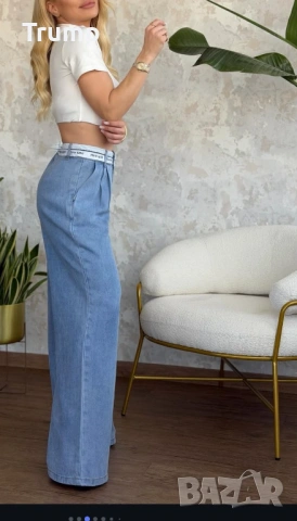 Ефектни дънки с бял колан, пролет-лято, снимка 5 - Дънки - 53377011