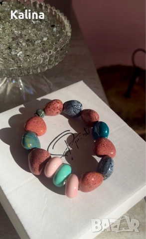 Ръчно изработена гривна от керамични мъниста, снимка 7 - Гривни - 53712028