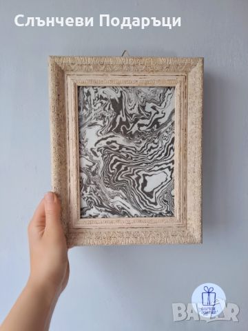 Суминагаши картина по японска техника на рисуване върху вода в красива с рамка 02, снимка 1 - Картини - 45649335