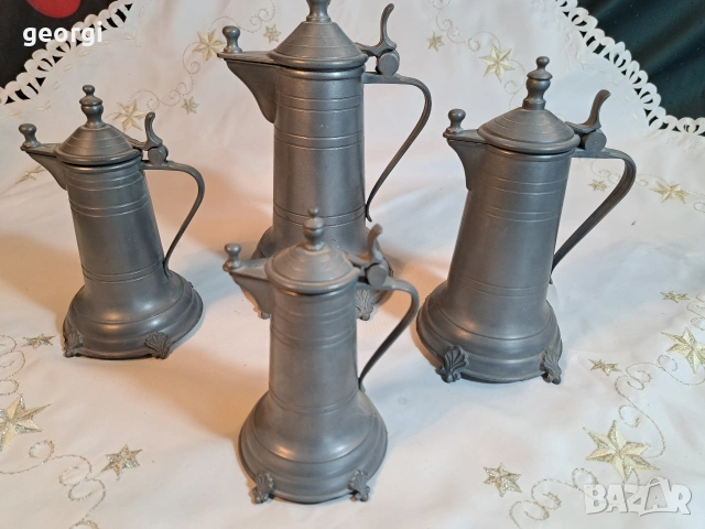 комплект 4 цинкови кани с похлупак 32/1, снимка 2 - Антикварни и старинни предмети - 53093089