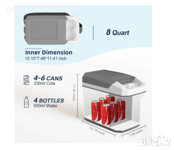 Електрическа хладилна чанта 8л 12V-220V, снимка 3 - Аксесоари и консумативи - 53796031