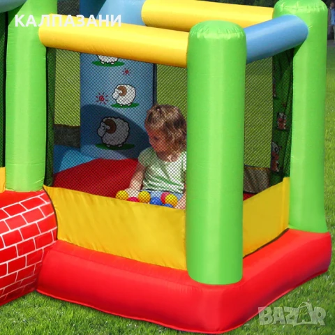 HAPPY HOP Батут замък с пързалка, топки и помпа 325x300x220 9112, снимка 3 - Надуваеми играчки - 50446874