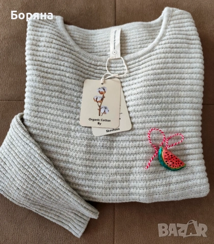 Skovhuus нов пуловер от 100% органичен памук с брошка, снимка 5 - Блузи с дълъг ръкав и пуловери - 53724887