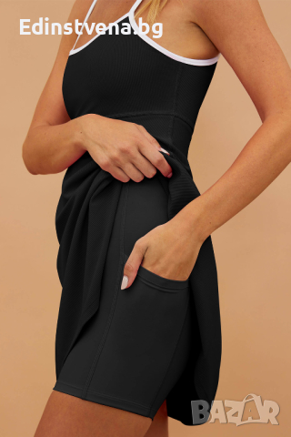 Дамска черна рокля за плуване, с регулируеми презрамки и практичен джоб, снимка 7 - Бански костюми - 44976396