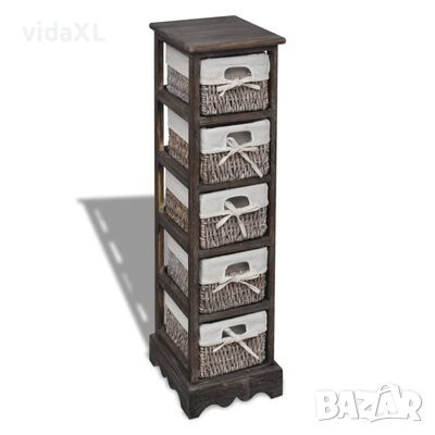 vidaXL Кафяв дървен стелаж с 5 плетени кошници за съхранение(SKU:240801, снимка 1 - Други - 46153495