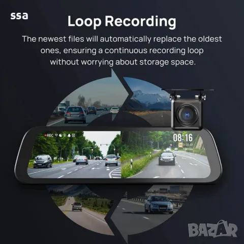 ВИДЕОРЕГИСТРАТОР 70mai Rearview Dash Cam 3K HDR Set - S500 комплект огледало и камера за задно вижда, снимка 11 - Аксесоари и консумативи - 48312431