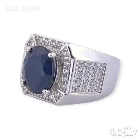 Мъжки сребърен пръстен със сапфир
