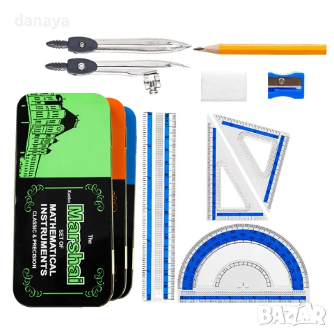 6041 Геометричен комплект за чертане с пергел и делител в метална кутия