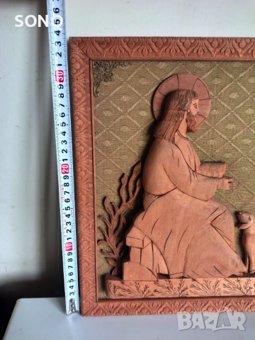 Прекрасна Стара Икона Дърворезба Исус Христос Добрия Пастир, снимка 9 - Икони - 54020199