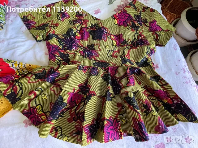 2бр пъстри африкански бохо топ блузи wax print L, снимка 2 - Корсети, бюстиета, топове - 47082589