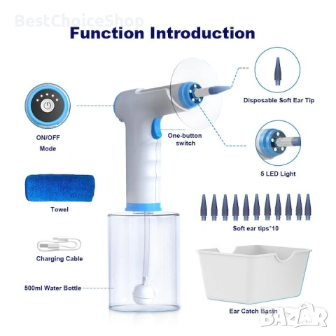 Комплект за почистване на уши, 1800 mAh, 500 ml, бял/син, снимка 10 - Други - 53841704