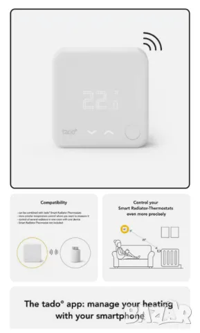 tado° безжичен температурен сензор - Wifi допълнителен продукт за интелигентен радиаторен термостат, снимка 5 - Други - 48669984