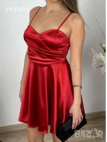 Синя сатенена рокля Различни цветове , снимка 3 - Рокли - 50414644