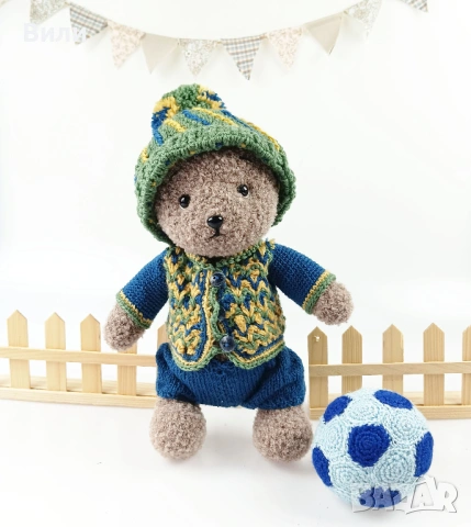 Плетено мече с дрешки, плетени играчки ръчна изработка, подарък за момченце, плюшени играчки, снимка 7 - Други - 52042496