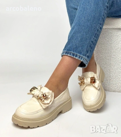 Дамски бежови мокасини с декорация Isabella, снимка 3 - Дамски ежедневни обувки - 53714666