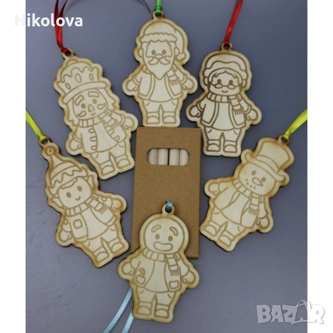 Сет от 6 коледни фигурки за оцветяване с цветни моливи – творчески комплект, снимка 10 - Други - 52276454