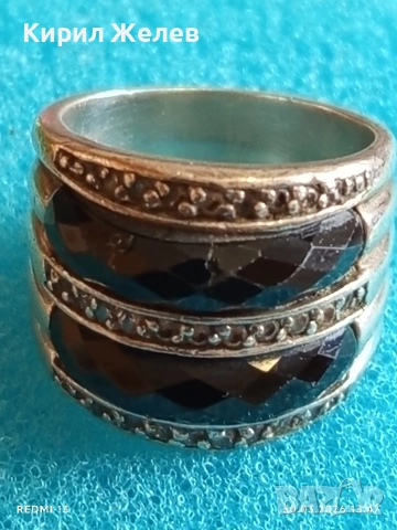 Сребърен пръстен тип халка с черен ОНИКС и малки диаманти 28660, снимка 6 - Пръстени - 54025955