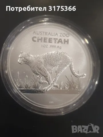 Australia Zoo  Гепард 1 OZ сребро 1 долар 2021 Австралия  999, снимка 1 - Нумизматика и бонистика - 49562904