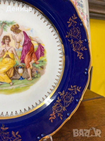 Трите грации, кобалт, позлата⚜️  MZ (Moritz Zdekauer)  Порцеланова чиния , снимка 8 - Чинии - 53156567