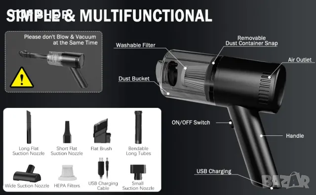 Мощна ръчка акумулаторна прахосмукачка с комплект накрайници  WHJC, снимка 11 - Прахосмукачки - 48804883