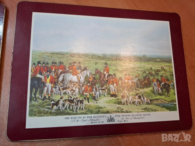 Винтидж корк подложки с антични ловни картини, снимка 5 - Декорация за дома - 53202071