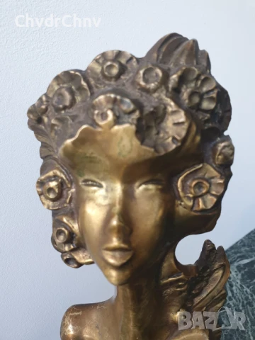 30см-4кг Арт Деко статуетка-бюст/испанска дизайнерска бронзова скулптура/абстрактна фигура на жена, снимка 2 - Статуетки - 50485598