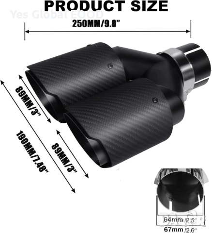 63mm Карбонов накрайник ауспух 2.5"→3.5" Черен, снимка 4 - Аксесоари и консумативи - 53640033