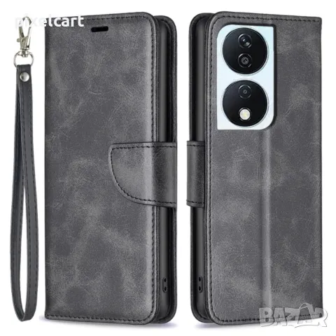 Калъф тефтер Leather Wallet за Huawei Honor X7b, Черен, снимка 1 - Калъфи, кейсове - 47966791