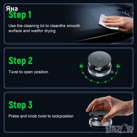 Магнитна стойка за телефон за кола с безжично зарядно, 15W 360 градуса, снимка 5 - Аксесоари и консумативи - 53951661