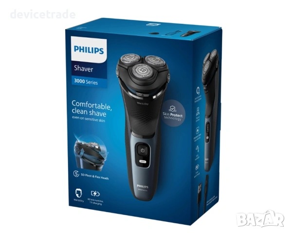 Самобръсначка Philips Shaver Series 3000 S3144/00, Мокро и сухо бръснене, снимка 6 - Електрически самобръсначки - 53301145