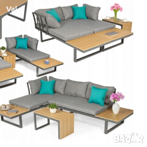 Градински комплект KANZA - модулен ъглов диван от алуминий с удобни възглавници и маса, снимка 7 - Градински мебели, декорация  - 53643479