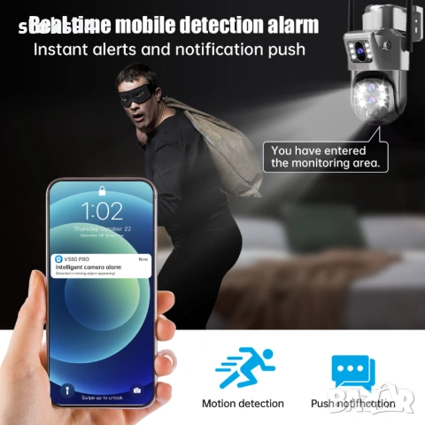 12MP Соларна WiFi Камера, 10х Оптично Увеличение, Детекция на човек с известия, 10.8Ah акумулатор, снимка 6 - HD камери - 54020807