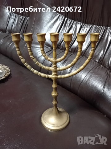 Еврейски  свещник Менора, снимка 4 - Антикварни и старинни предмети - 44940752